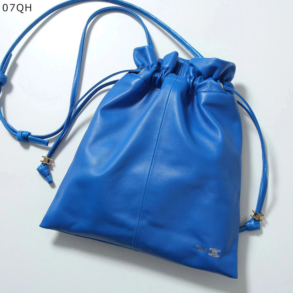 Celine Crystal Pouch Clutch Leather Handbag Triomphe Drawstring